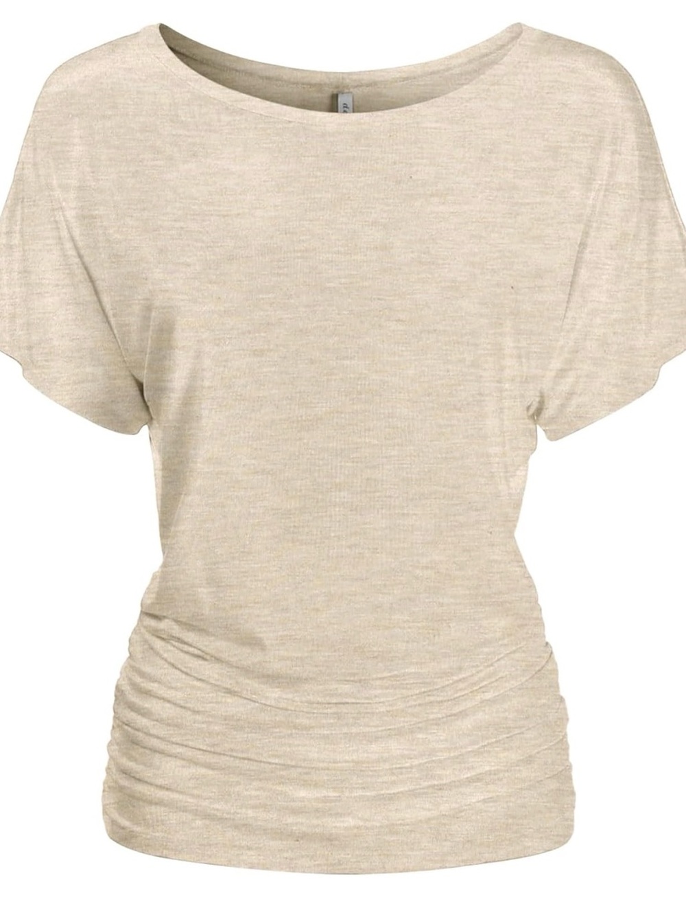 Women's Scoop Neck Ruched Waist Top - OATMEAL